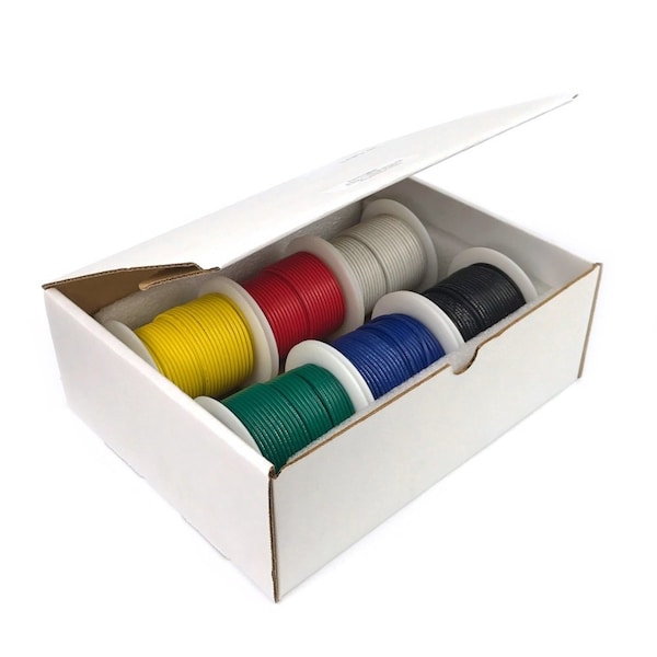 Hookup Wire, 10 AWG, Black/Blue/Green/Red/White/Yellow, 100 ft